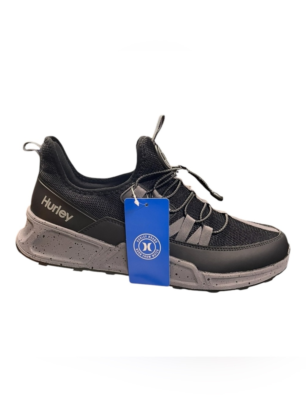 Hurley Men’s Amador Black and Gray Casual Slip On Bungee Lace Sneaker 11 MED NEW